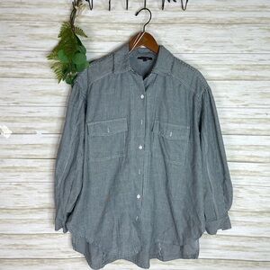 Paper Moon Boxy Green Pin Striped Button Down